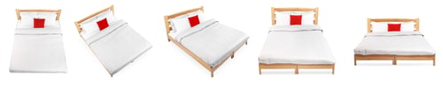 Preview: Large bed with bed linens isolated on white, set