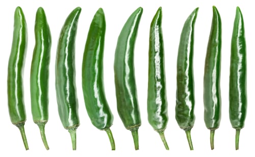 Preview: Green chili peppers isolated on white, set