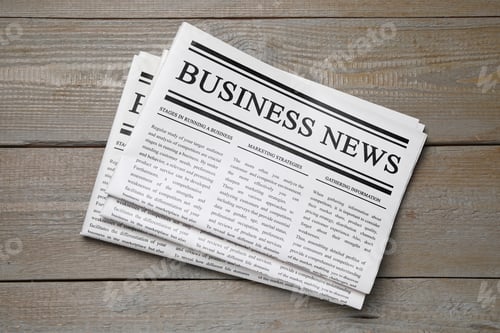 Preview: Folded newspapers on wooden background, top view