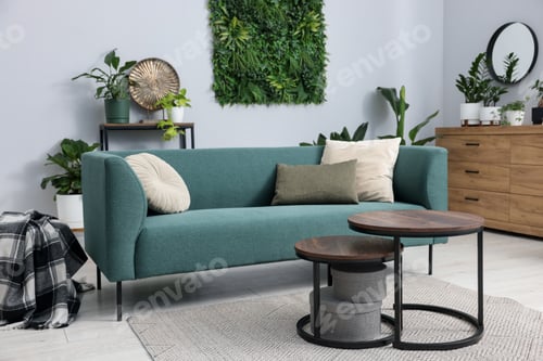 Preview: Stylish room interior with different potted houseplants