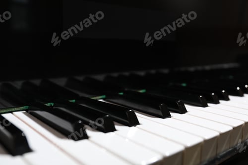 Preview: Closeup view of piano keys. Musical instrument