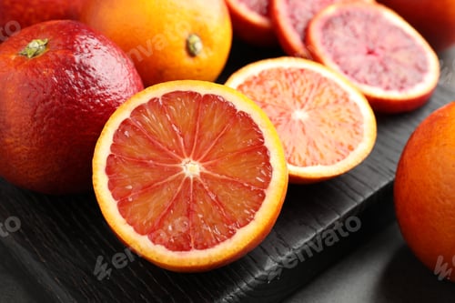 Preview: Ripe Sicilian oranges on grey table, closeup