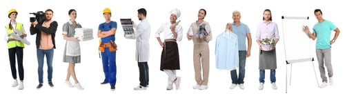 Preview: Choosing profession. People of different occupations on white background, collage of portraits