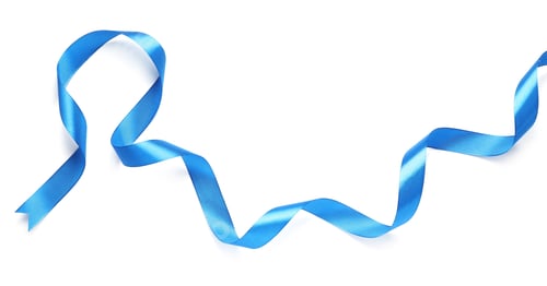Preview: Beautiful blue ribbon isolated on white, top view. Banner design