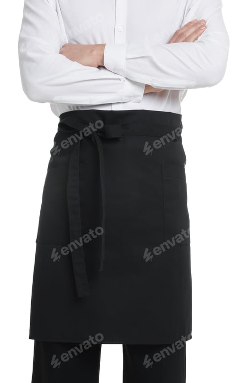 Preview: Waiter in uniform on white background, closeup