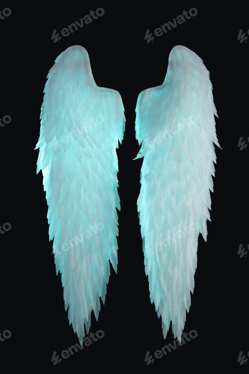 Preview: Beautiful white angel wings on black background