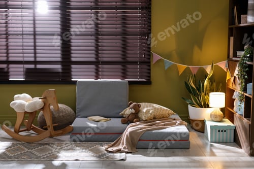 Preview: Folding mattress, toy, blanket, lamp and decor in child's room
