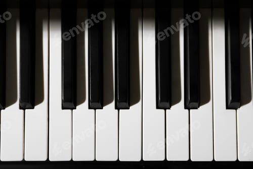 Preview: Top view of piano keys. Musical instrument