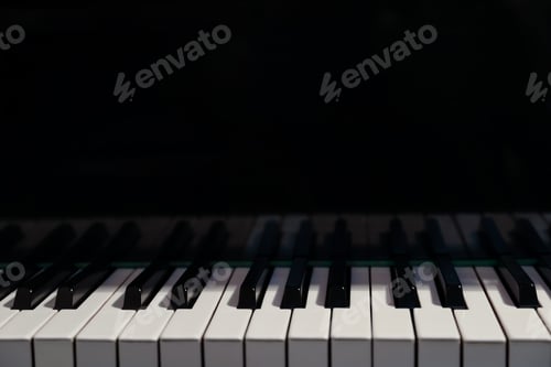 Preview: Closeup view of piano keys. Musical instrument