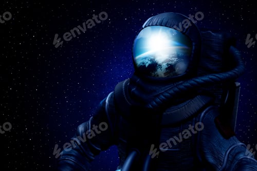 Vista previa: Astronaut in space. Planet reflecting in helmet of his spacesuit