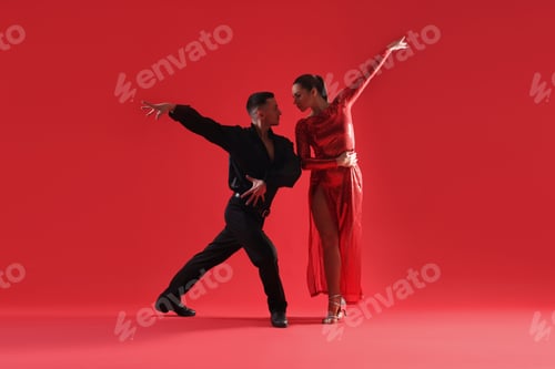 Preview: Couple of professional dancers on red background