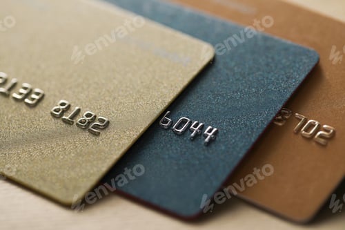 Preview: Many credit cards on table, closeup view