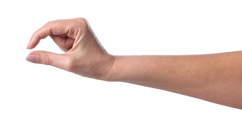 Preview: Woman showing size of something on white background, closeup