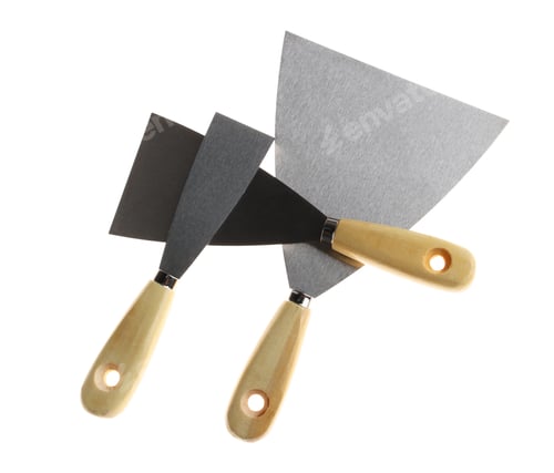 Preview: Three putty knives isolated on white, top view