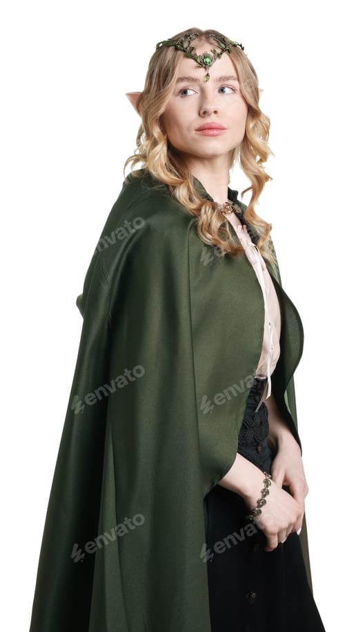 Preview: Beautiful girl dressed as elf on white background