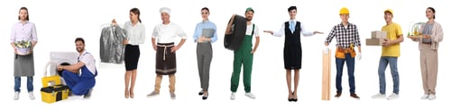 Preview: Choosing profession. People of different occupations on white background, collage of portraits