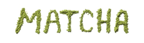 Preview: Word Matcha made of green powder isolated on white, top view