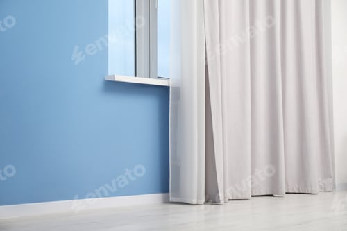 Preview: Window with stylish curtains in room. Interior design