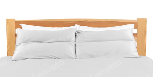 Preview: Large bed with fresh linens isolated on white