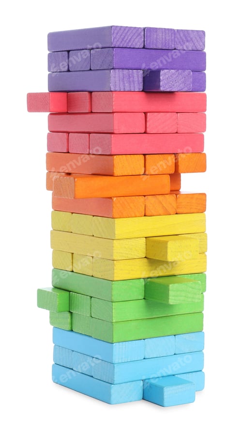 Preview: Colorful tower made of wooden blocks isolated on white