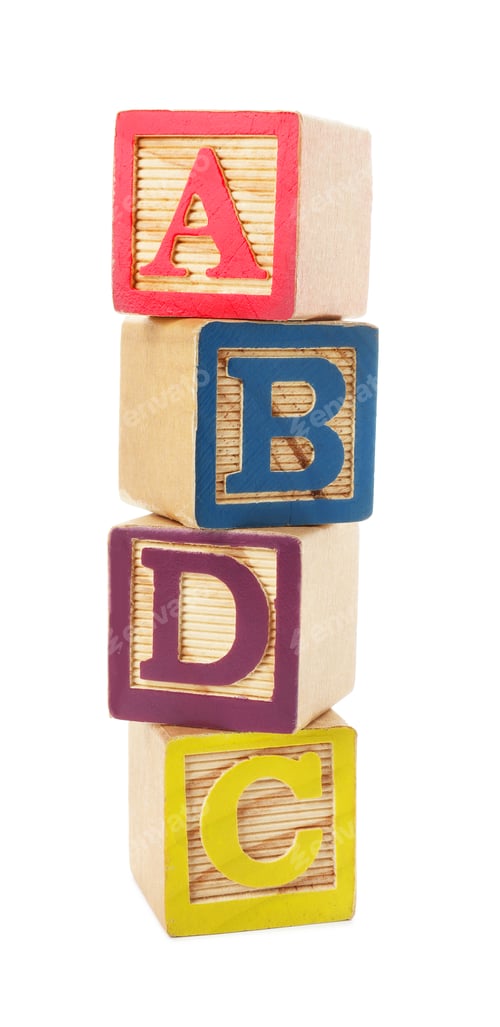 Preview: Wooden cubes with letters isolated on white