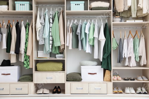 Preview: Large wardrobe with different stylish clothes and home stuff