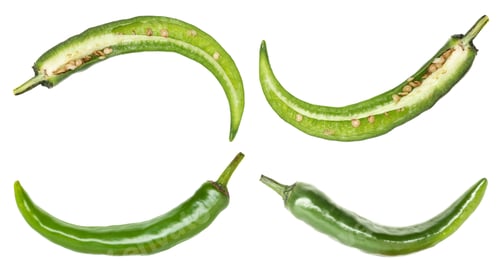 Preview: Green chili peppers isolated on white, set