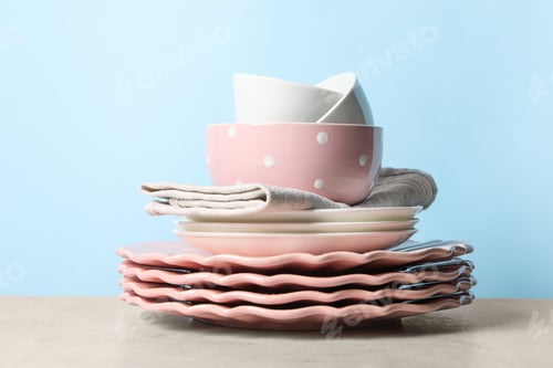 Preview: Beautiful ceramic dishware on light grey table