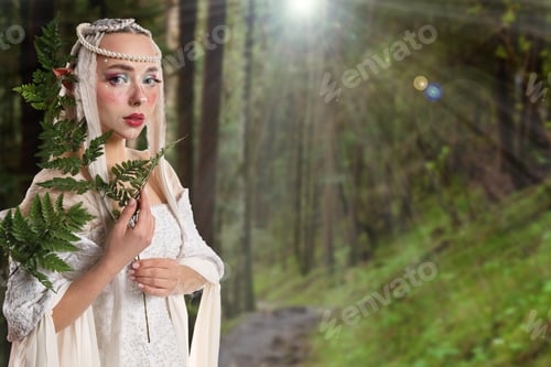 Preview: Beautiful elf girl in enchanted forest. Mysterious fairy