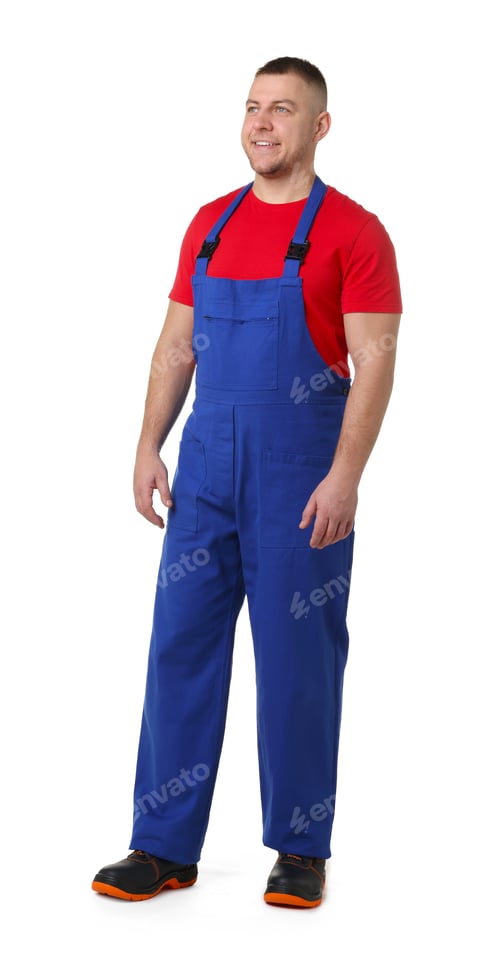 Preview: Handsome repairman in uniform on white background