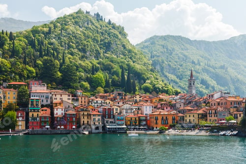 Preview: Colorful village on Lake Como waterfront Italy