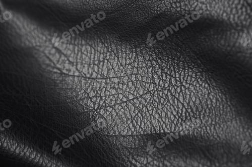 Preview: Detailed close up of a dark black wrinkled leather surface showing natural material grain and textur