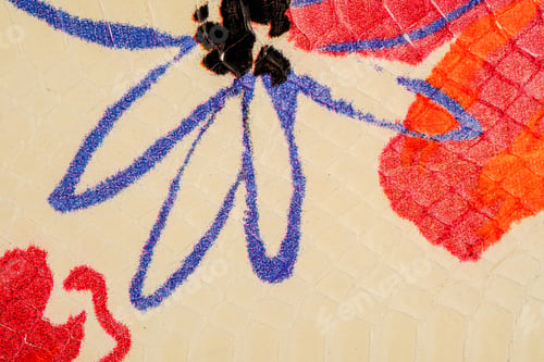Preview: Colorful exotic leather background with painted floral pattern on python skin texture