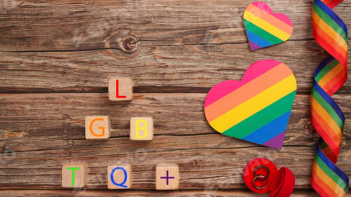 Preview: LGBTQ symbols with wooden blocks and rainbow hearts
