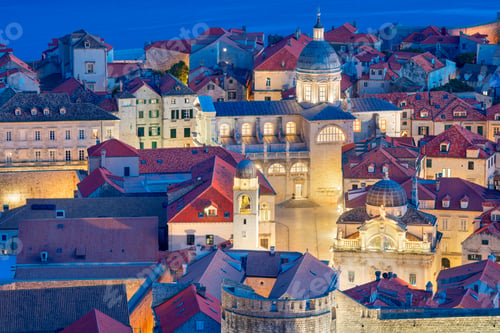 Preview: Dubrovnik, Croatia old town cityscape view with the Dubrovnik Cathedral