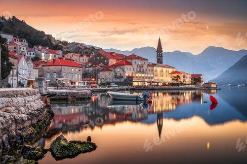 Preview: Perast, Montenegro Historic Townscape at Dawn