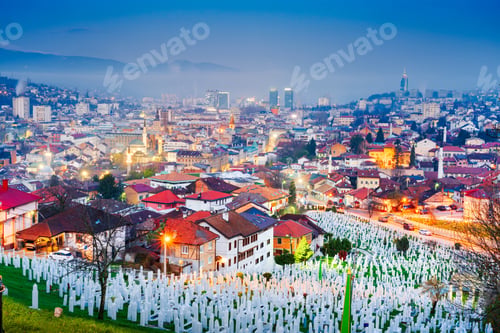 Preview: Sarajevo, Bosnia and Herzegovina Downtown Skyline at Blue Hour