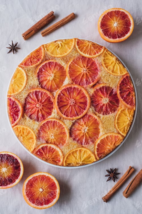 Preview: Homemade Blood Orange Upside Down Cake With Cinnamon And Star Anise