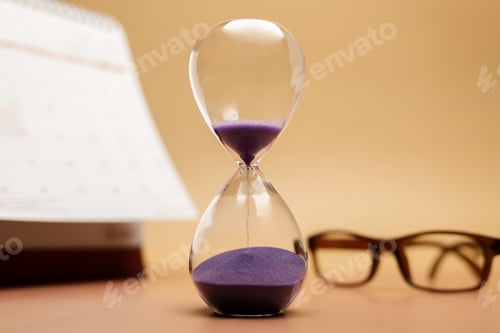 Preview: Hourglass with reading glasses and calendar, senior lifestyle, aging vision