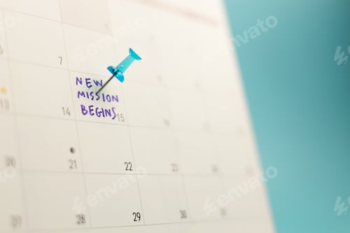 Preview: Calendar with note saying “New Mission Begins” representing growth mindset