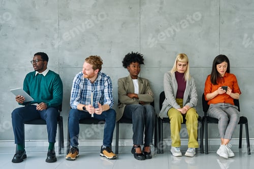 Preview: Business Waiting Recruitment Office Candidate Woman Job Interview Sitting Employment Businessman App