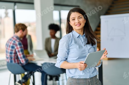 Preview: Business Meeting Businesswoman Woman Office Portrait Entrepreneur Computer Tablet Internet Smart Con