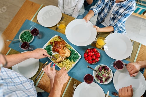 Preview: Family Lunch Food Woman Meal Eating Lunch Vegetable Salad Dinner Plate Meat Chicken Dish Healthy Fre