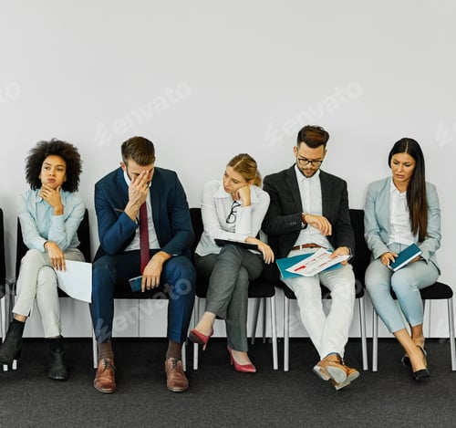Preview: Man Business Chair Sitting Waiting Businessman Candidate Recruitment Office Businesswoman Woman Busi
