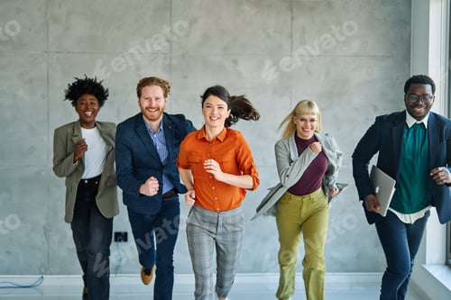 Preview: Young Business People Meeting Office Teamwork Group Fun Competition Sports Race Break Speed Winner V