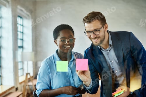 Preview: Business Meeting Note Paper Woman Young Office Teamwork Strategy Idea Glass Businesswoman Businessma