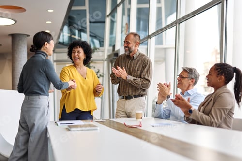 Preview: Business Meeting Businesswoman Office Teamwork Handshake Agreement Applause Hand Shake Shaking Woman