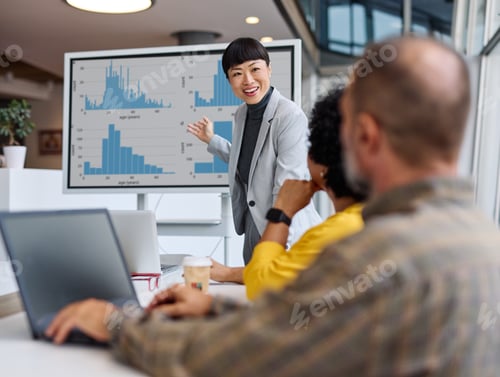 Preview: Business Graph Office Chart Meeting Finance Businesswoman Display Screen Strategy Teamwork Showing P