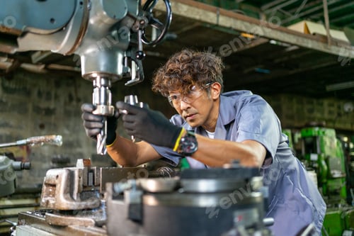 Preview: Engineer Operating Lathe Machine in Industrial Workshop