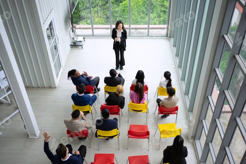 Preview: Group of white collar workers are sharing their opinion at network community center.